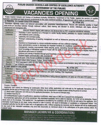 Punjab Daanish Schools and Centres of Excellence Jobs
